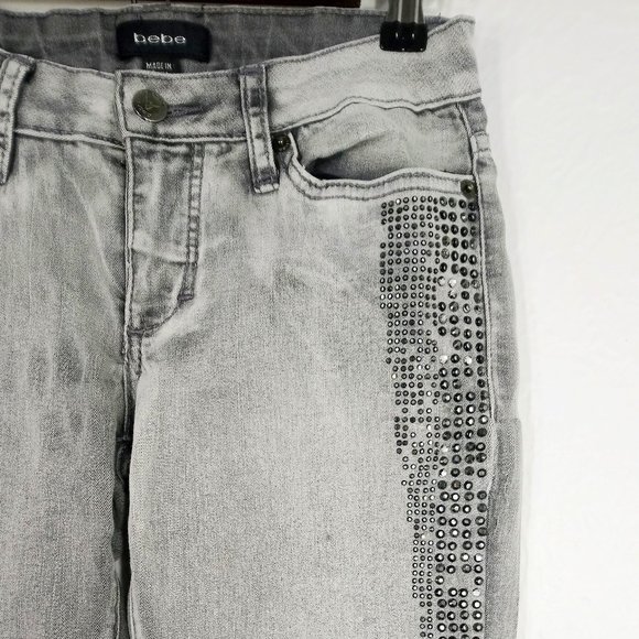 BEBE Skinny Fit Jeans Gray Wash Rhinestones Sz 24 - Picture 5 of 5